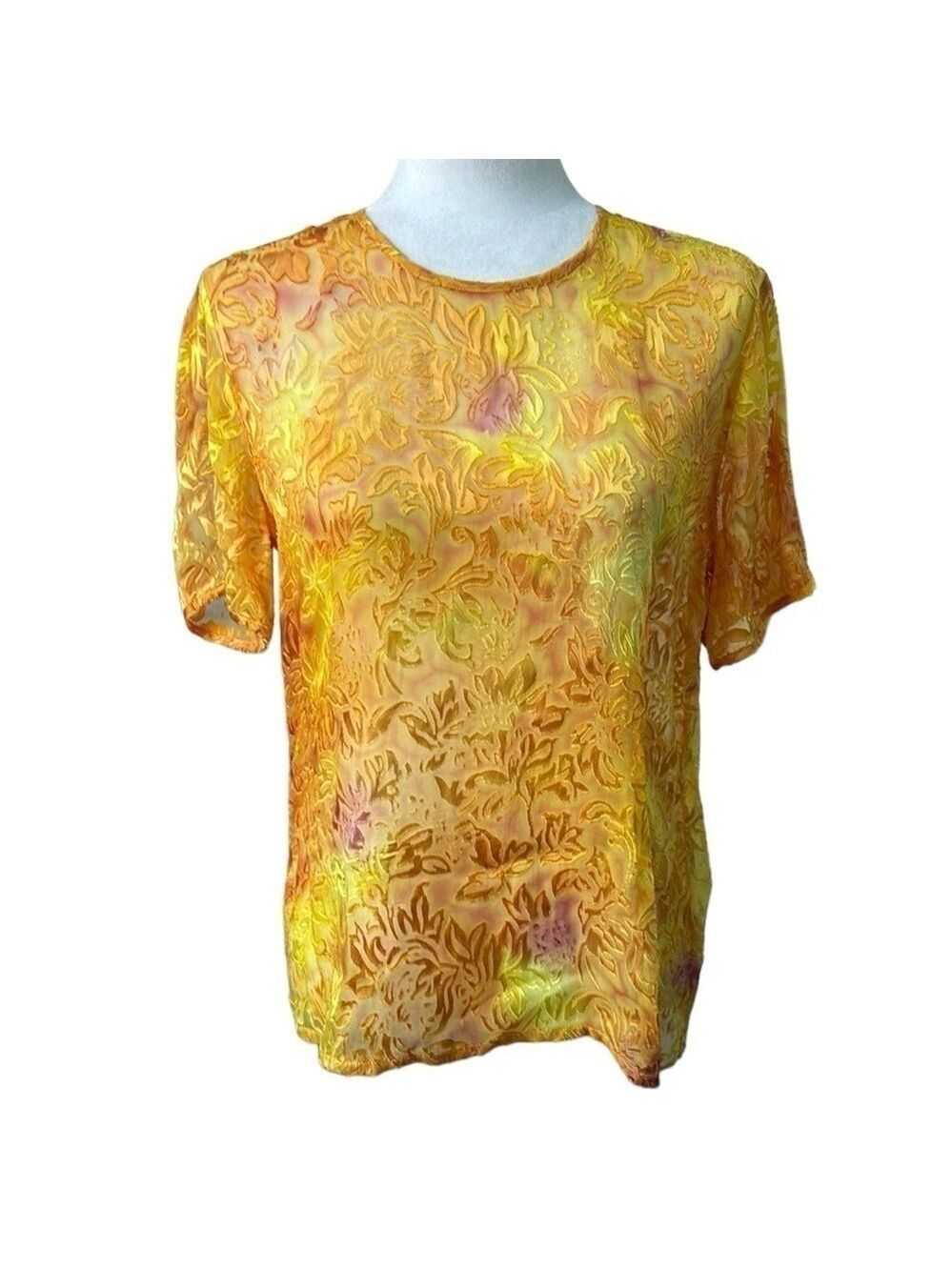Escada Margaretha Ley Melon Burnout Short Sleeve Silk Blouse Size 38